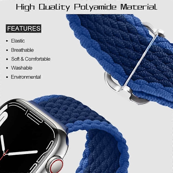 Ranneke sopii Apple Watch -kelloihin 41 mm, 40 mm ja 38 mm, säädettävä joustava nylonista punottu urheiluranneke iWatch -sarjoille 7, 6, 5, 4, 3, 2, 1 ja SE, korvaava