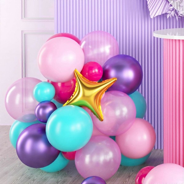 Vaaleanpunainen violetti ilmapallokaarisetti, Yksisarvisen ilmapallokaarisetti, Yksisarvisen ilmapalloja Yksisarvisen teemajuhlakoristeet, Yksisarvisen ilmapalloviirinauha konfeteilla ja Fo
