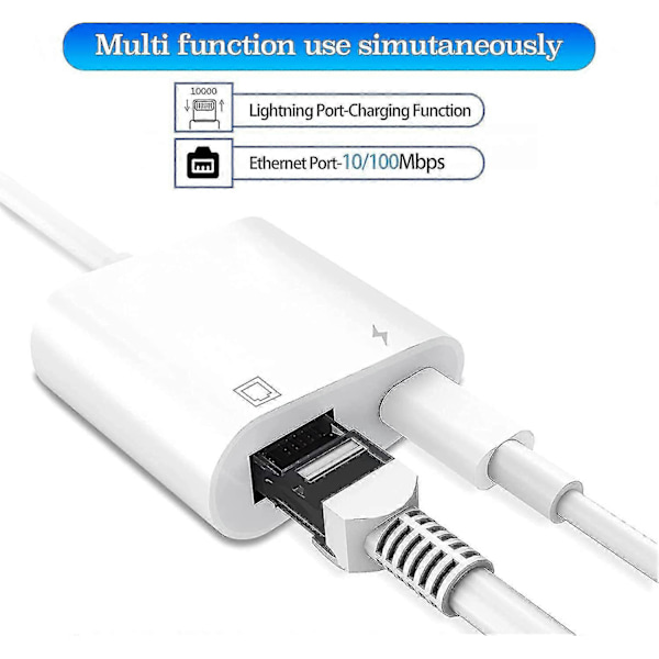 Lightning till Ethernet-adapter, kompatibel 2-i-1 Ethernet LAN-nätverksadapter med laddningsport (hs)