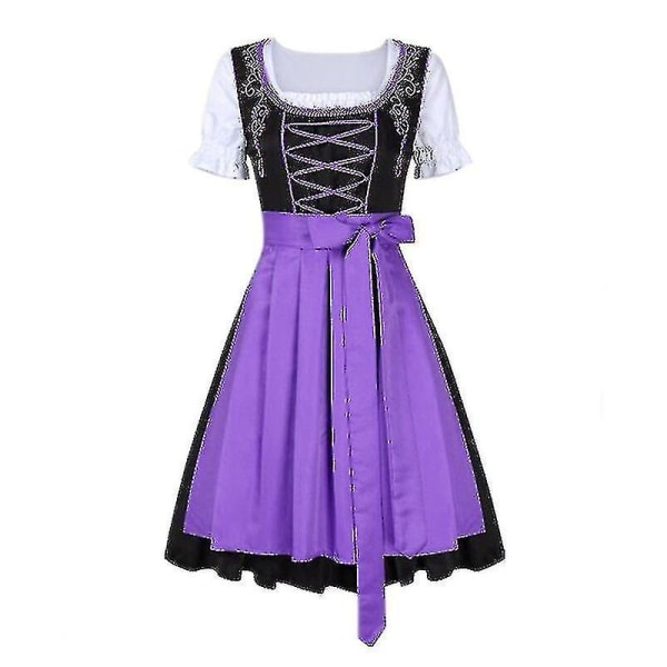 Nopea toimitus Saksalainen Wench Beer Maid -asu Baijerin Oktoberfest Dirndl -mekko+yläosa+esiliina Korkealaatuinen Purple XL