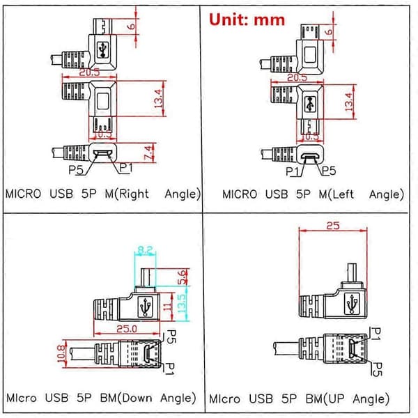 Micro USB 90 Graders Vinkel Hane till USB 3.1 Typ-C Hona Infälld Panelmonteringskabel