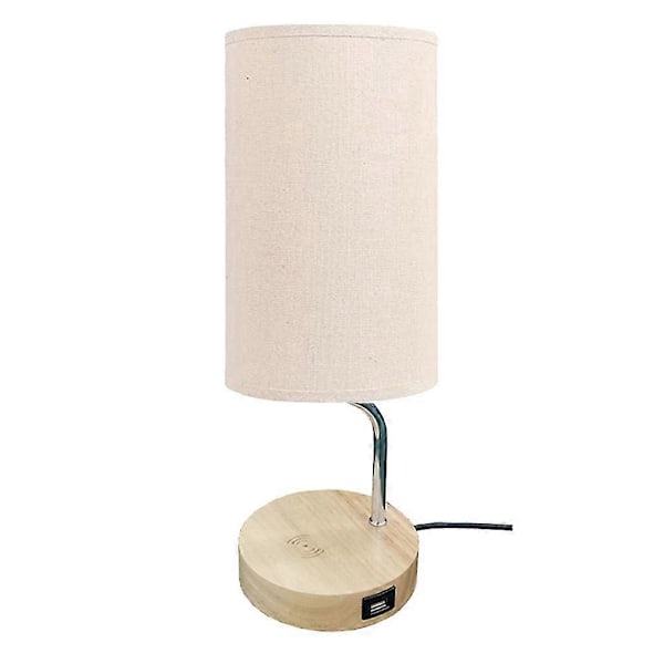 Bordslampa med Touchkontroll, Smart Trådlös Laddare, USB-Port, 3-Stegs Dimbar Trä Nattduksbordslampa, Sänglampor EU-Kontakt - Bra kvalitet