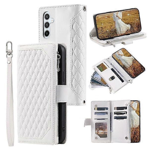 Stil 005 Kompatibelt För Samsung Galaxy A56 5G Plånboksfodral Rombsömmar PU Läder Telefonskal White