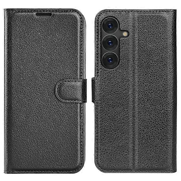 Kompatibelt Skal för Samsung Galaxy S25+ Litchi Textur Stötsäkert Läder Plånboksfodral Black