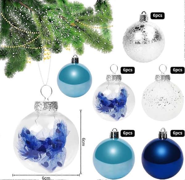6 CM Blå Julekuler, Juletrpynt, Pakke med 30 Plastkulepynt