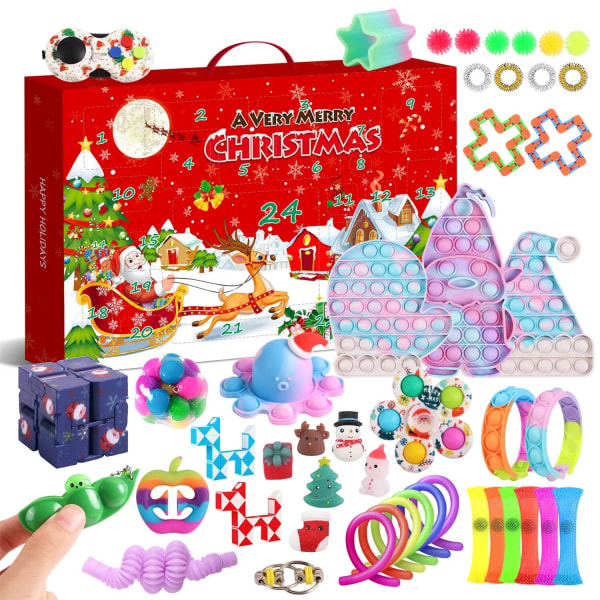 Ny adventskalender 2021 Julleksak för barn Nedräkningskalender 24 dagars julleksaker Jul Push Bubbles Toy Pack Present Noel Light Grey