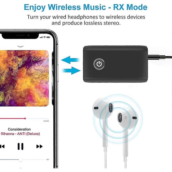 Bluetooth 5.0 Lähetin ja Vastaanotin, 2-in-1 3.5mm Langaton Audioadapteri, aptX Matala Latenssi, TV/Kuulokkeet/PC/Kotistereo/Kaiuttimet