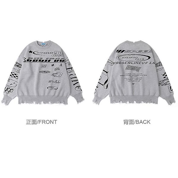 Retro Villa Racing Letters Neule Hiphop Pariskunta Neuleet grey M