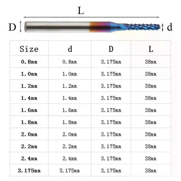 08-3175mm Slipe Gravering Kutting Blå Titanium Belagt Fresekutter Endefres Karbid Eggkutter