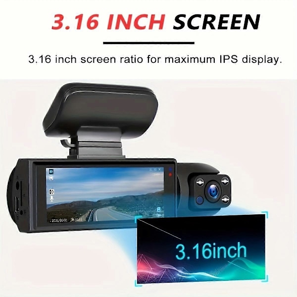 1080P dualt kamera, Dash Cam for biler, foran og innvendig, bilkamera med IR nattsyn, loop-opptak