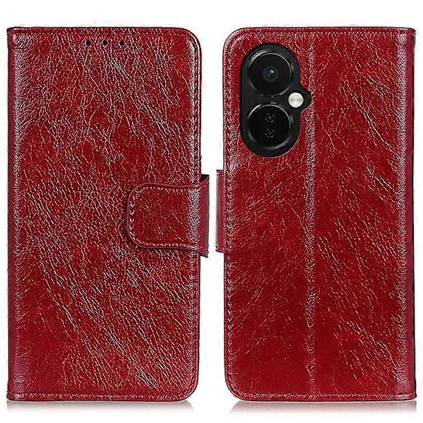 Kompatibelt För OnePlus Nord CE 3 5G Telefonställ Plånboksfodral Nappa Textur Delat Läder Mobiltelefonfodral Red