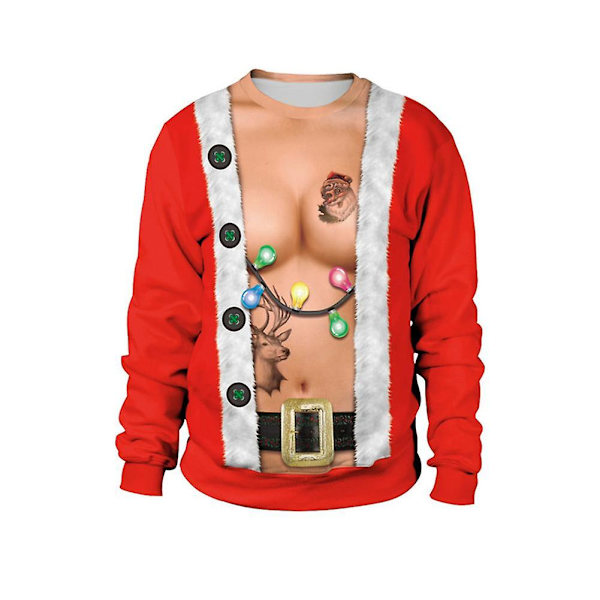 3d unisex jultröja Ugly tomte tröja med rund hals Xams cosplay kläder White M