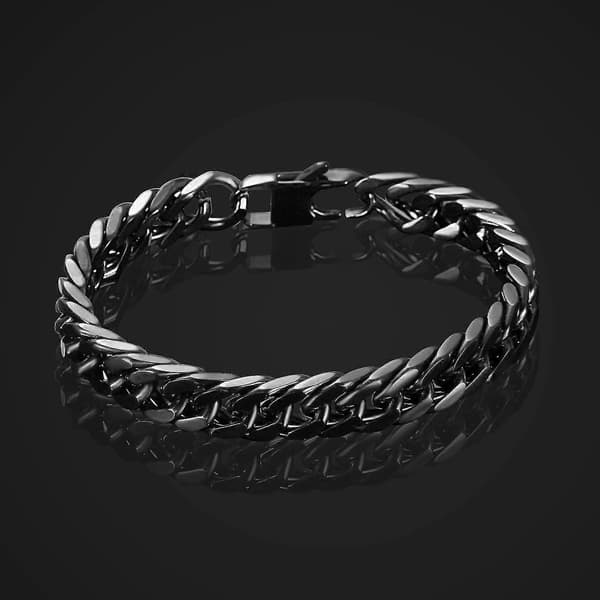 Herrearmbånd, 10 mm bredde svart rustfritt stål armbånd Bangle Curb