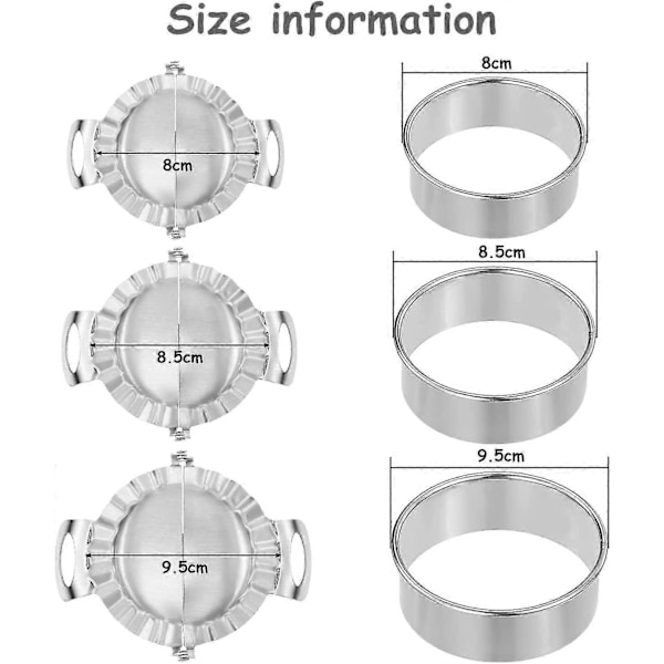 3 Delar Degpress Dumpling Maker Med 3 Delar Degskärare I 9,5 Cm/ 8,5 Cm/ 8 Cm Degskärare Paj Ravioli Empanadas