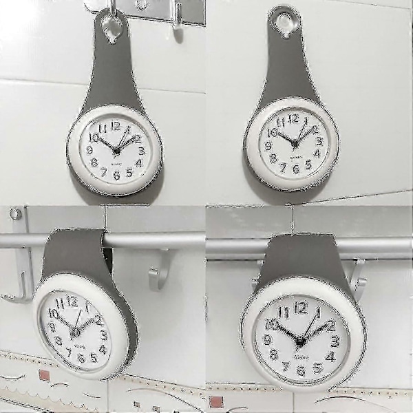 Harmaa kylpyhuoneen seinäkello, kylpyhuonekello, imukuppikello, vedenpitävä, hiljainen, ei tikitä