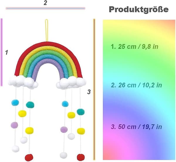Regnbåge Väggdekor, Handvävd Regnbåge Väggbonad, Moln Makramé Vävd Väggbonad, Med 18 Filtbollar För Heminredning, Mörkröd