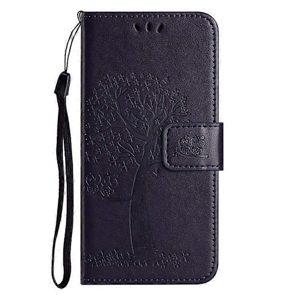 Kompatibel med Motorola Moto G14 4G Ugle Tre Trykt Telefondeksel PU Lær Stå Lommebok Etui DarkPurple