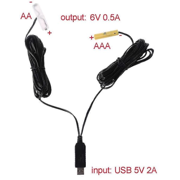 6V AA AAA Batterieliminator USB Strømforsyningskabel Erstatter 4 stk. 1,5V Batteri