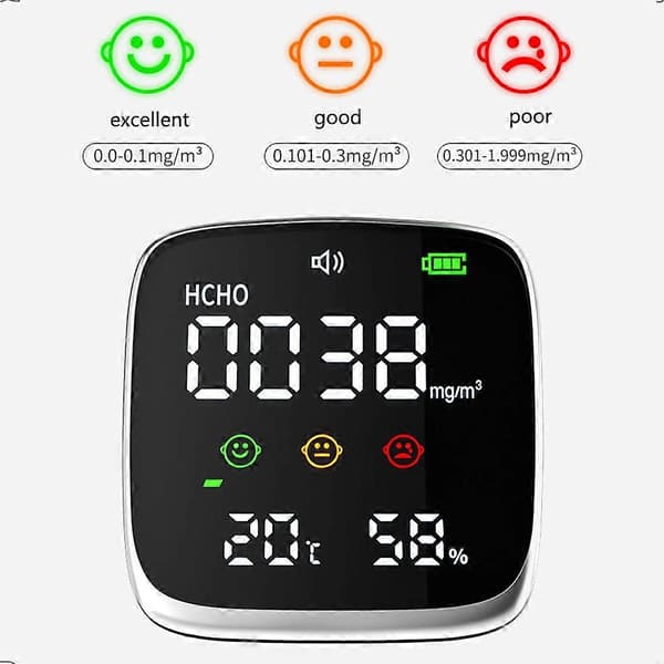 Formaldehydmätare HCHO-detektor Termometer Hygrometer med komfortdisplay