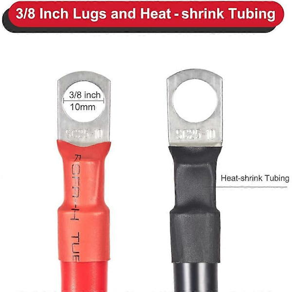 2 STK 5AWG Ren Kobber Batterikabel med 3/8\" Øjer til Solar RV Bil Båd 50cm Kraftigt Kabel