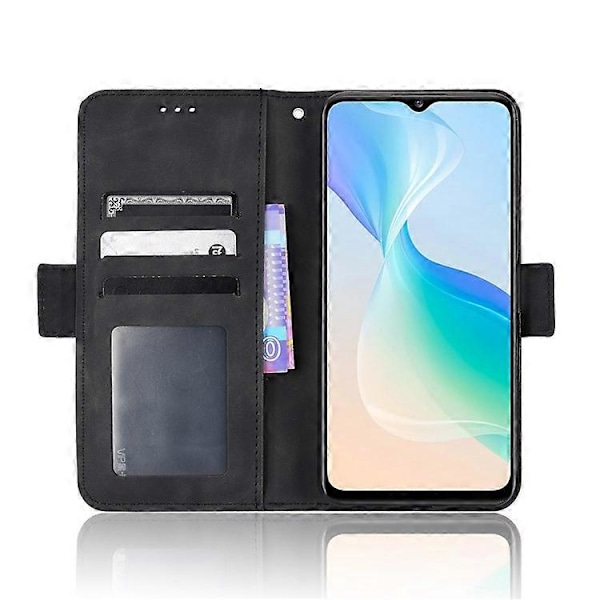 Yhteensopiva vivo Y76 5G PU-nahkainen korttipaikallinen suojakotelo, jossa on kaksoismagneettilukko, lompakkoteline ja puhelinkuori Black