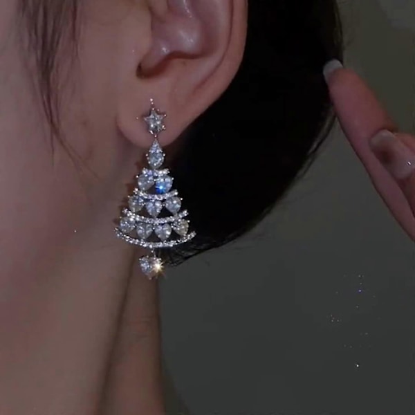 Julgransörhängen, 14k guldpläterade zirkon julgrans hängande örhängen, full diamantörhängen (julgran)