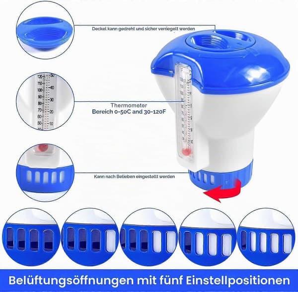 5-tommer flydende klordispenser, stor doseringsflåde, praktisk pooltilbehør til swimmingpools, store og små spabade vedligeholdelse 3pcs