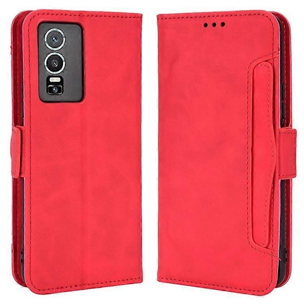 Yhteensopiva vivo Y76 5G PU-nahkainen korttipaikallinen suojakotelo, jossa on kaksoismagneettilukko, lompakkoteline ja puhelinkuori Red