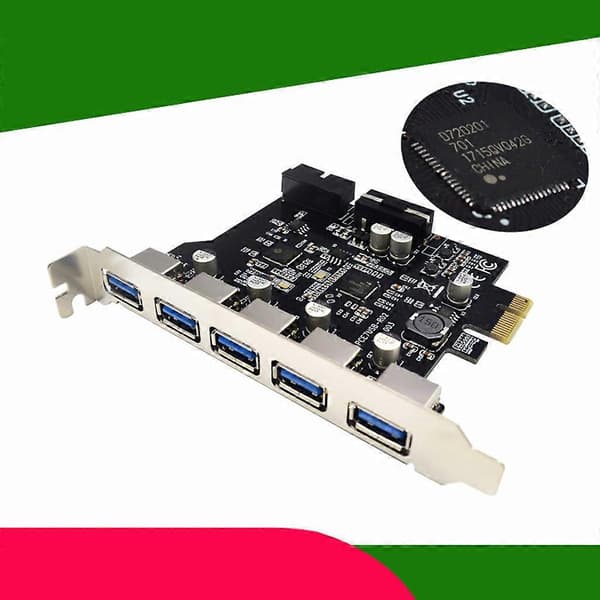 7 Porte PCI-E til 5 USB 3.0 Udvidelseskort med 19-Pin SATA Strømstik
