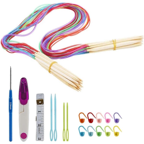 Set med stickor i bambu, 18 par 100 cm rundstickor för nybörjarstickning