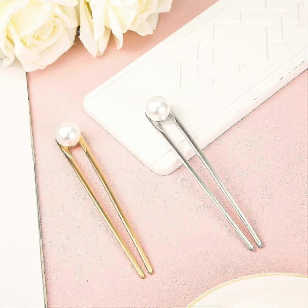 2 st Pärlhårnålar, Fransk U-formad Hårgaffel Elegant Chignon Hårknut Metall