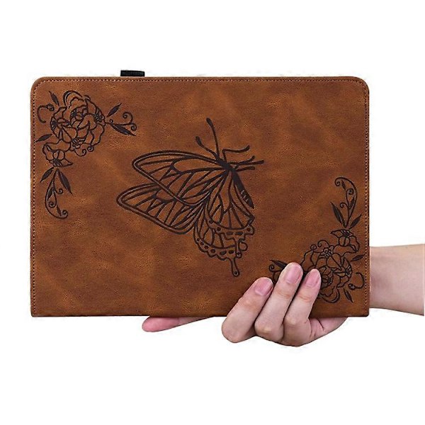 Kompatibelt Läderfodral för Samsung Galaxy Tab A9 med Fjärilsblommor Tryck Tablet Skydd Brown