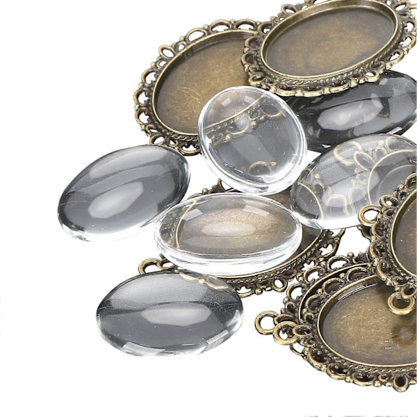 10 Set Glas Patch Hänge Ovala Brickor Glas Cabochon Klara Kupolplattor DIY Smyckesmaterial