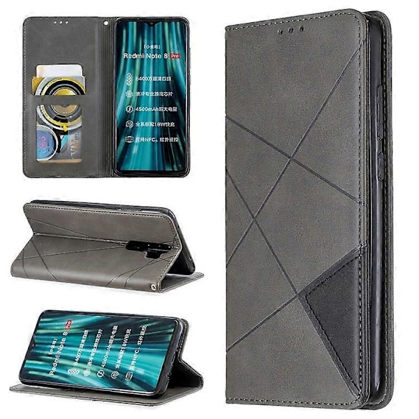 Geometriskt Mönster Ställ Läder Korthållare Fodral Kompatibelt För Xiaomi Redmi Note 8 Pro Grey