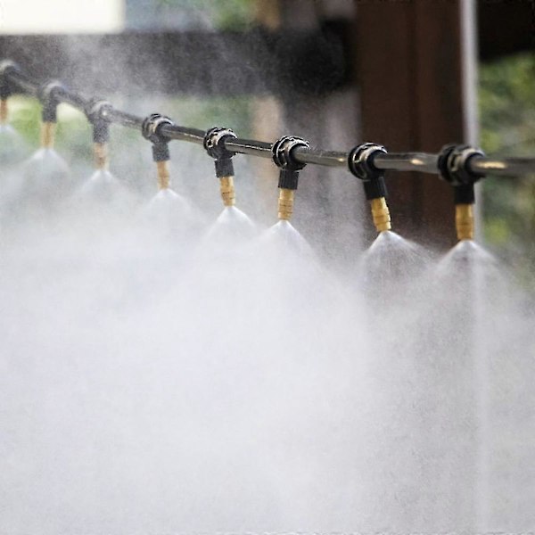 10m Automatisk Vanningssett Mikro Dusj Kjølesystem Hagebruk Landbruk Drivhus Vanning Spray Messing Tåke Dyse