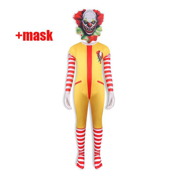 Kids Heath Ledger Cosplay Bodysuit Halloween-asuelokuva The Dark Knight Joker Jumpsuit Mask Täysi setit Carnival Clown vaatteet LC01-mask 120cm
