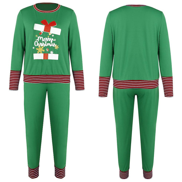 Christmas Women's Letter Printed Long Sleeve Pyjamas Set Christmas Pyjamas Lounge Wear Set Green M