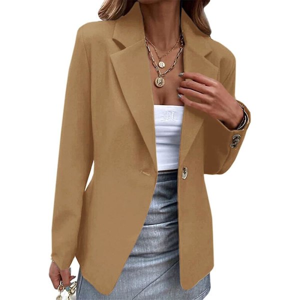 Naisten yhden napin rintapuku takki pitkähihainen takki Business casual Slim Fit päällysvaatteet Khaki L