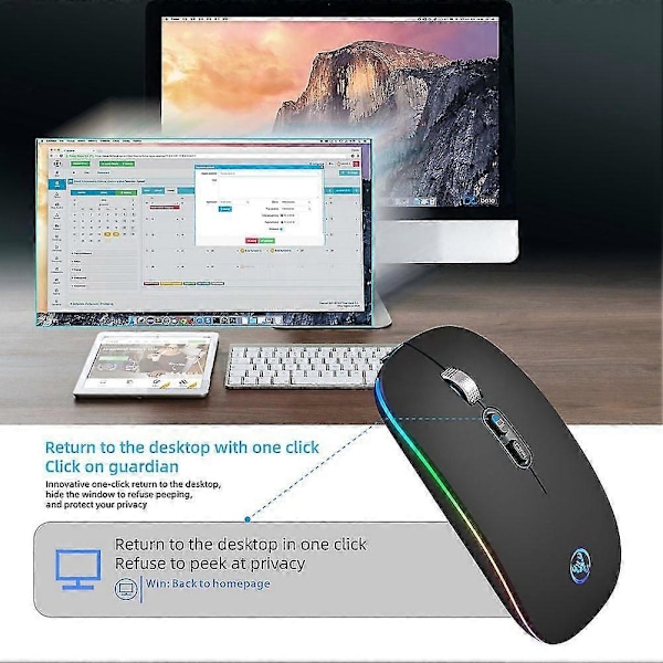 2.4g+bt5.1 Dual Mode Trådløs Mus Genopladelig Led Lysende Lydløs Mus Til Desktop Laptop Computer