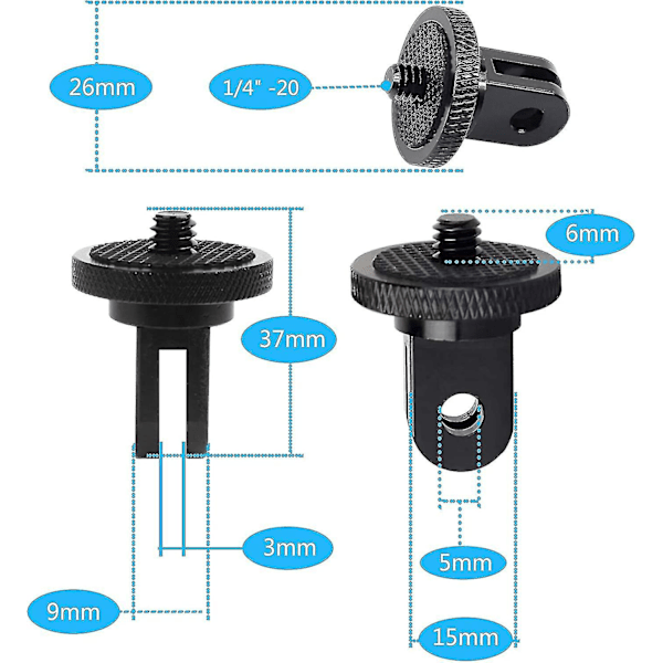 Tripod Adapter Kamera Mount Tilbehør Aluminium Adapter Montering af Kameraer Til For Gopro Mount Og Andre Action Kameraer (2 Stykker, Sort)