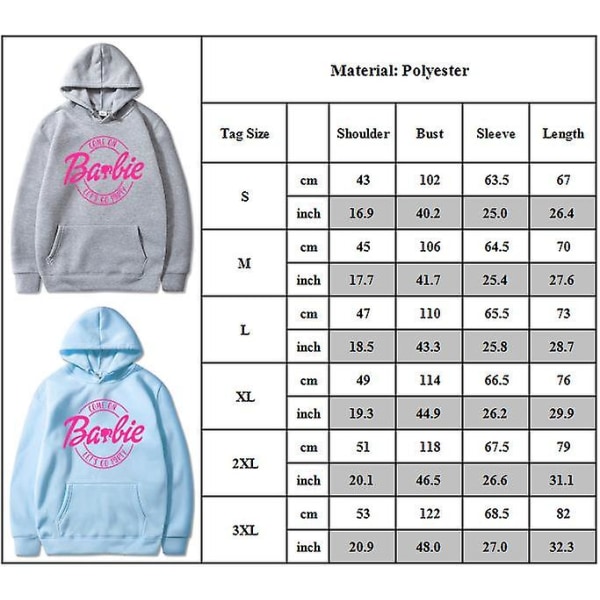 Barbie Movie Huppari Sweatshirt T-paita Pullover Couple Hooded Top Grey M