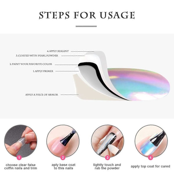 Vit Pärla Krom Nagelpulver, Spegeleffekt Aurora Magisk Pärlemorskimrande Nagel Smycken Spegel Glitter Pulver, DIY Nagelkonst Dekorationer (1 Förpackning)