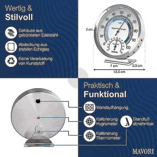Hygrometer Analog Inomhus Termometer - Högkvalitativt Rostfritt Stål