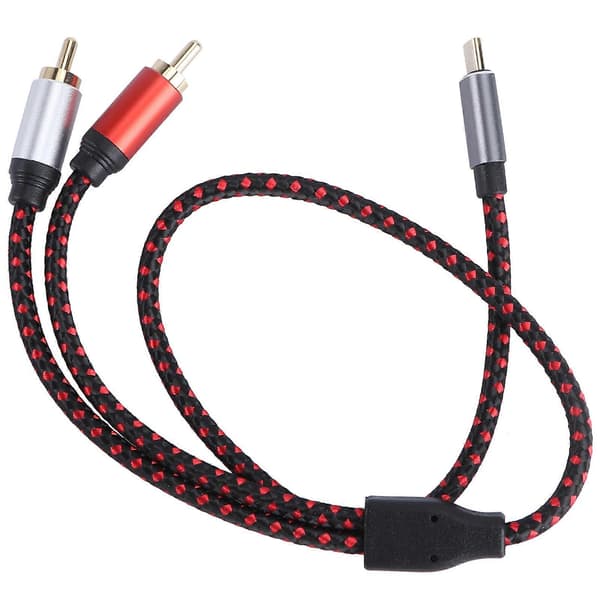 1 stk. Type-c til 2RCA han lydkabel Type C til 2RCA lydkabel er egnet til bærbare computere og mobiltelefoner 0,5M rød