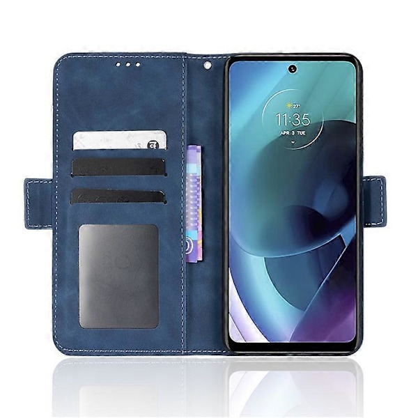 Fodral med flera kortfack och kontantficka kompatibelt med Motorola Moto G51 5G, skyddande telefonfodral i PU-läder med stativ Blue