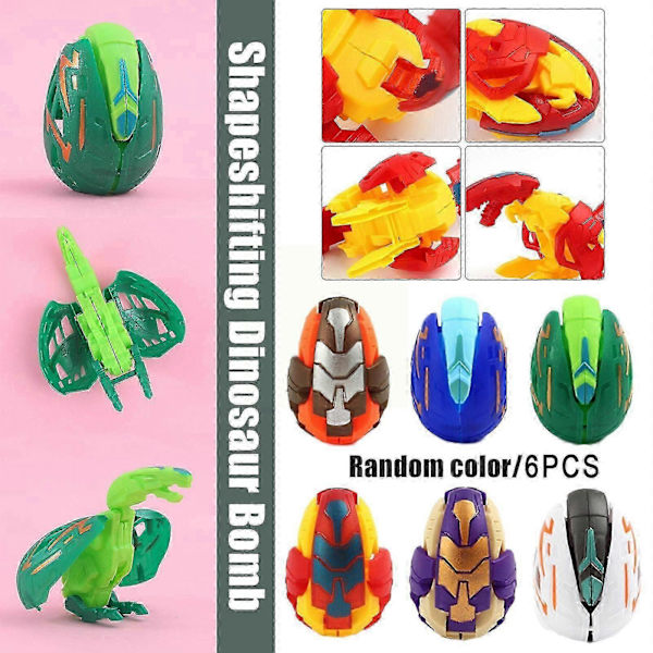 6 stk/sett Dinosaur Robot Transformering For Barn Deformasjon Dinosaur Egg Automatisk Transformasjon Vridning Gutter Utdanningsmessig