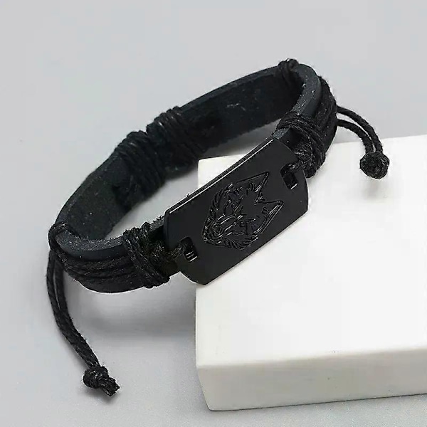 Europæisk og amerikansk punkstil herre læderarmbånd Sort Ulv armbånd flerlags vævet armbånd lædersnor til at sende kæreste