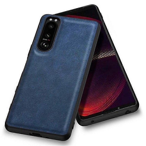 Kompatibelt Skal för Sony Xperia 5 III 5G, Repskydd, Anti-fingeravtryck, Retro PU Läderbelagd TPU+PC Telefonfodral Blue