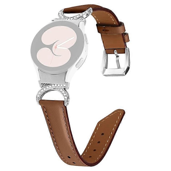 Yhteensopiva Samsung Galaxy Watch 5 / Watch 4 40mm / 44mm / Watch 4 Classic 42mm -kellon korvaava halkaistu nahkaranneke strassikivillä ja D-muodolla Brown