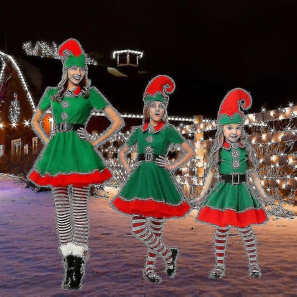 Snabbfrakt Green Elf Barn Varm Juldräkt Jultomte Kläder För Flickor Pojkar Nyår Barnkläder Festkläder Set S 140cm